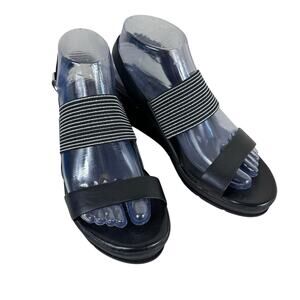 Andrew Geller Fileena Black Open Toe Strappy Wedge Sandals Beachy Minimal Size 8